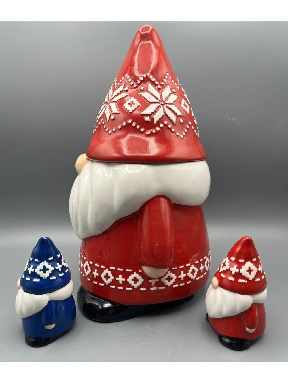 Gnome Cookie Jar Bico Santa Nordic Red w/ Salt Pepper Shakers Christmas Set